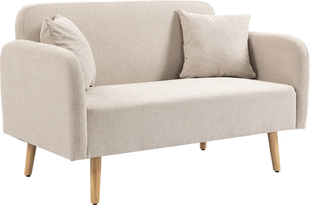 HOMCOM 2-osobowa Sofa, Design Nowoczesny, w zestawie 2 poduszki, nogi drewniane, 130 x 70 x 80 cm, Kremowy