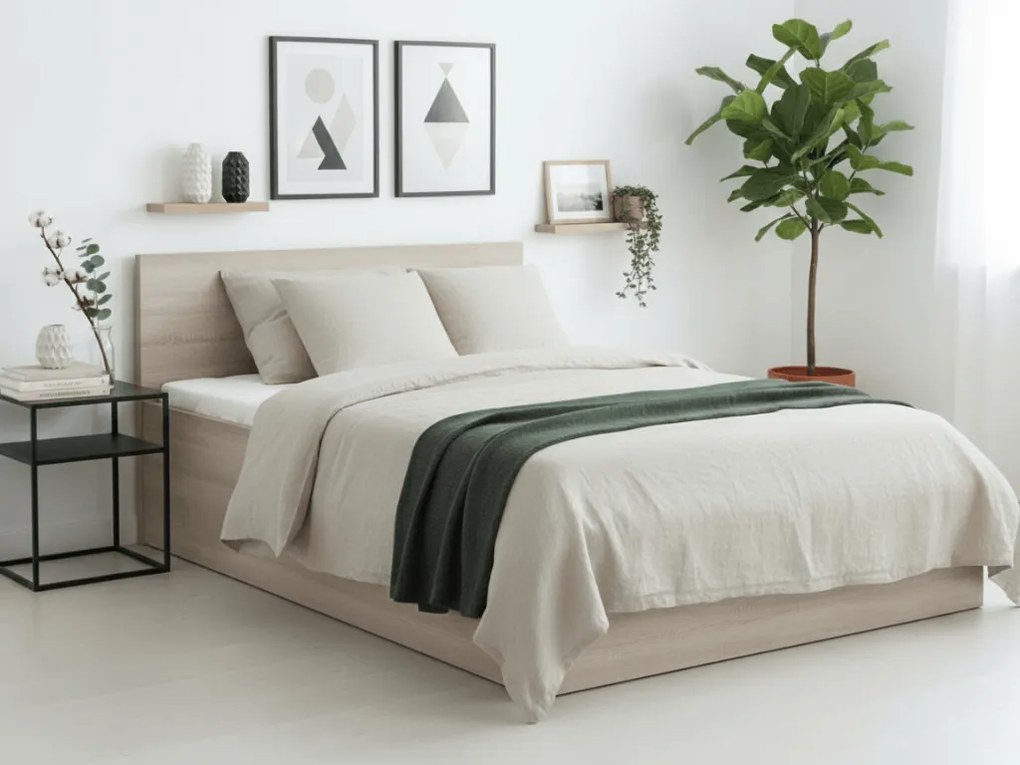 Łóżko SOFIA 180 x 200 cm, dąb sonoma Stelaż: Ze stelażem listwowym rolowanym, Materac: Materac Coco Maxi 20 cm