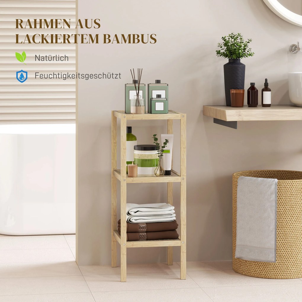 HOMCOM Regał Łazienkowy, 3 Poziomy, Odporny na Wilgoć, z Bambusa, 33 x 31 x 78 cm