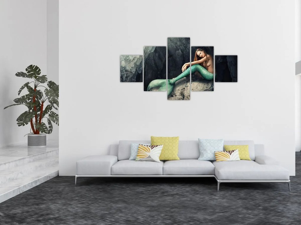 Obraz - Syrenka na skale (125x70 cm)