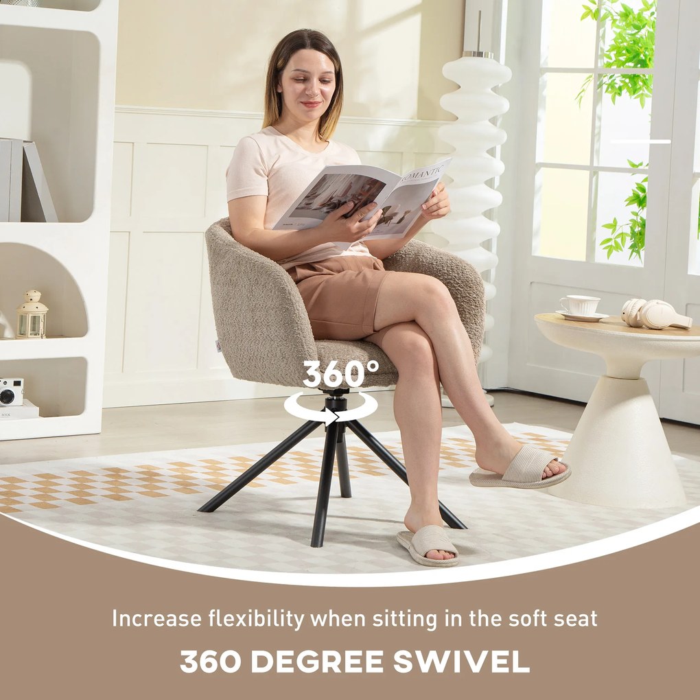 HOMCOM Fotel, Siedzisko z wygodnym siedziskiem, obrotowy, miękki pokrycie, do 120 kg, Jasnobrązowy