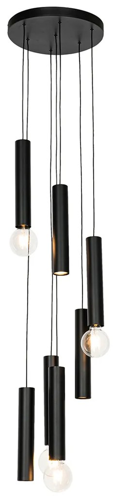 Designerska lampa wisząca czarna okrągła 7-świateł - TubaDesignerski Oswietlenie wewnetrzne