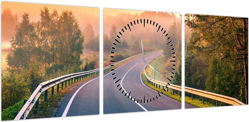Obraz - Podróż o wschodzie słońca (z zegarem) (90x30 cm)