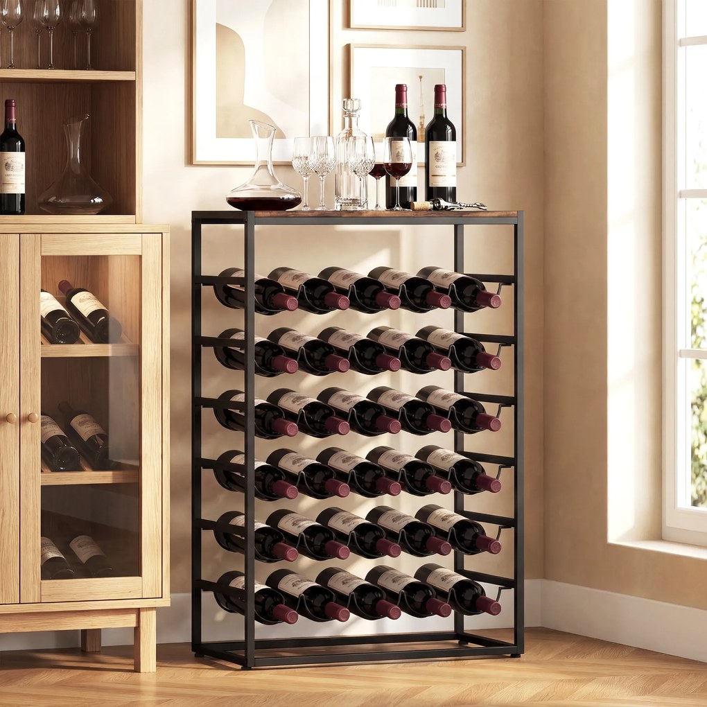 HOMCOM Stojak na wino na 30 butelek wolnostojący stojak z metalu do piwnicy, magazynu, 59 x 30 x 88,5 cm Rustykalny brąz | Aosom PL