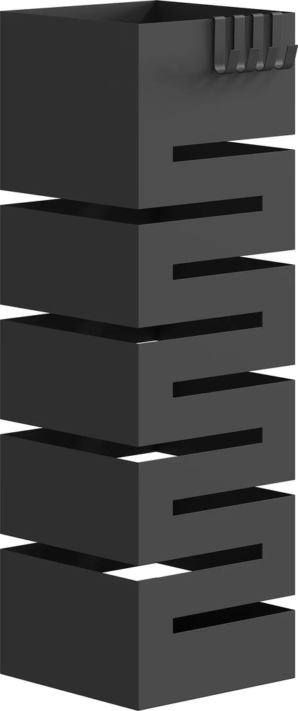 HOMCOM Stojak na parasole, metalowy stojak na parasole, wolnostojący stojak z haczykami i tacką ociekową, miejsce na 8 parasoli, czarny | Aosom PL