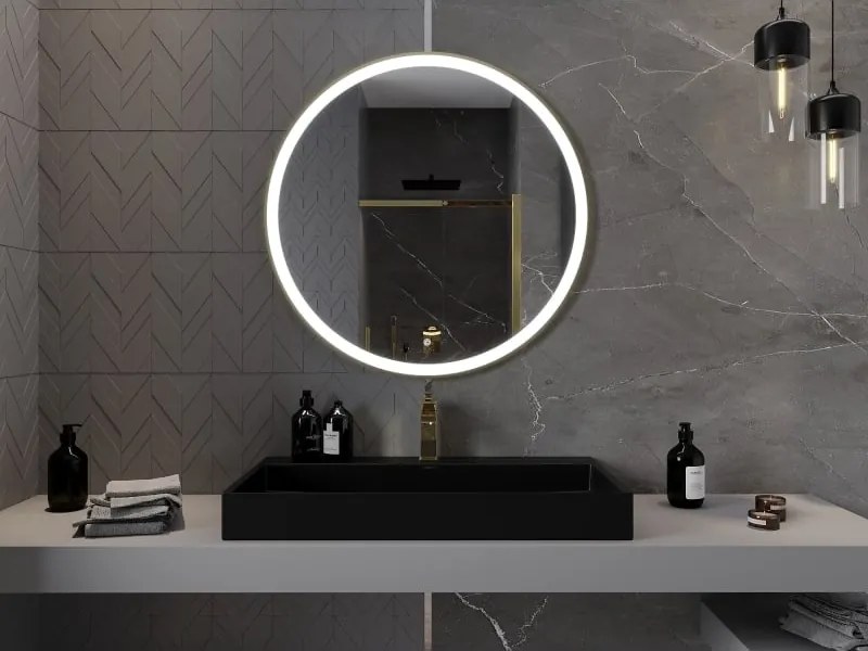 Mexen Esso lustro łazienkowe podświetlane, okragłe 90 cm, LED 6000K, antypara, rama złota szczotkowana - 9825-090-090-611-50