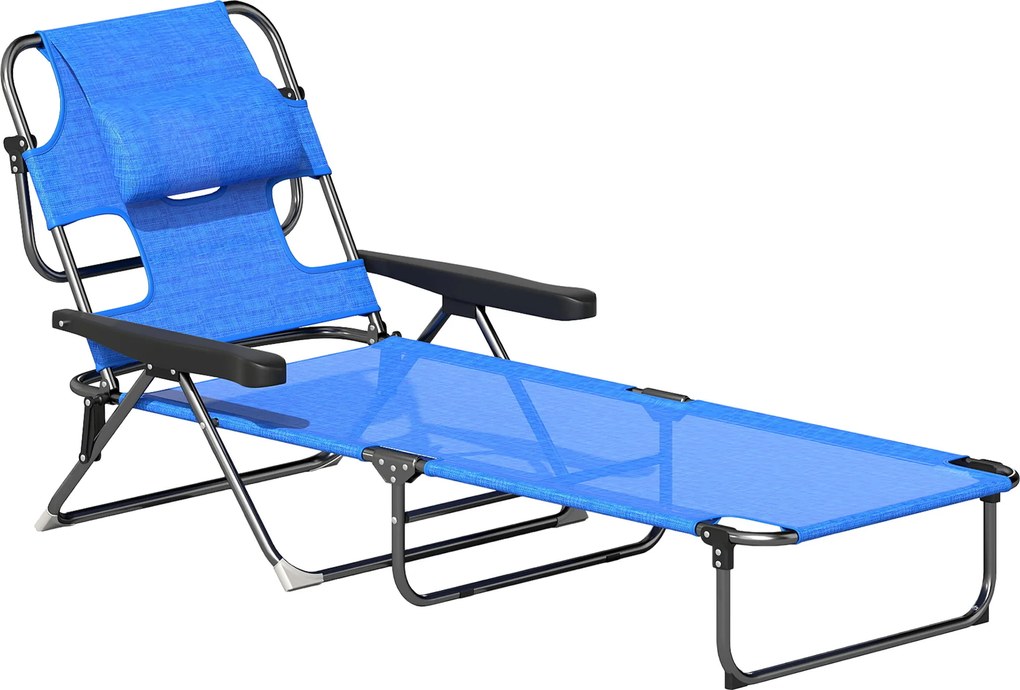Leżak Ogrodowy Outsunny, Składany, Wodoodporny, 194 cm x 72 cm x 31 cm, Czarny + Granatowy