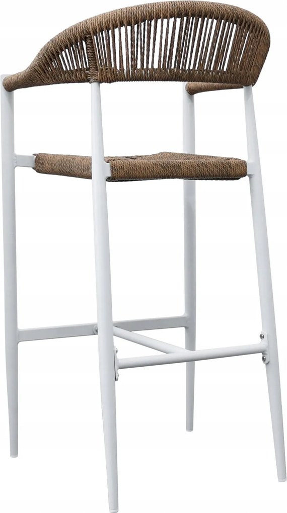 Hoker 75 cm Biały Aluminiowy Pleciony Sznurek Beżowy Krzesło Barowe Splot