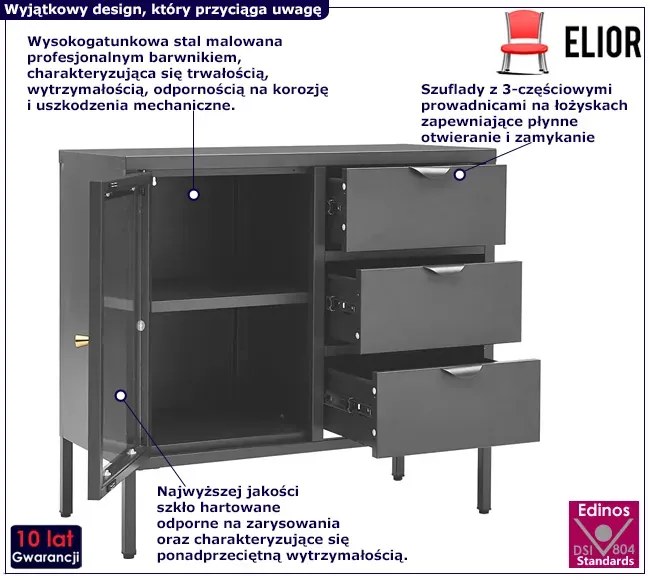Antracytowa stalowa komoda na nóżkach E1-R12