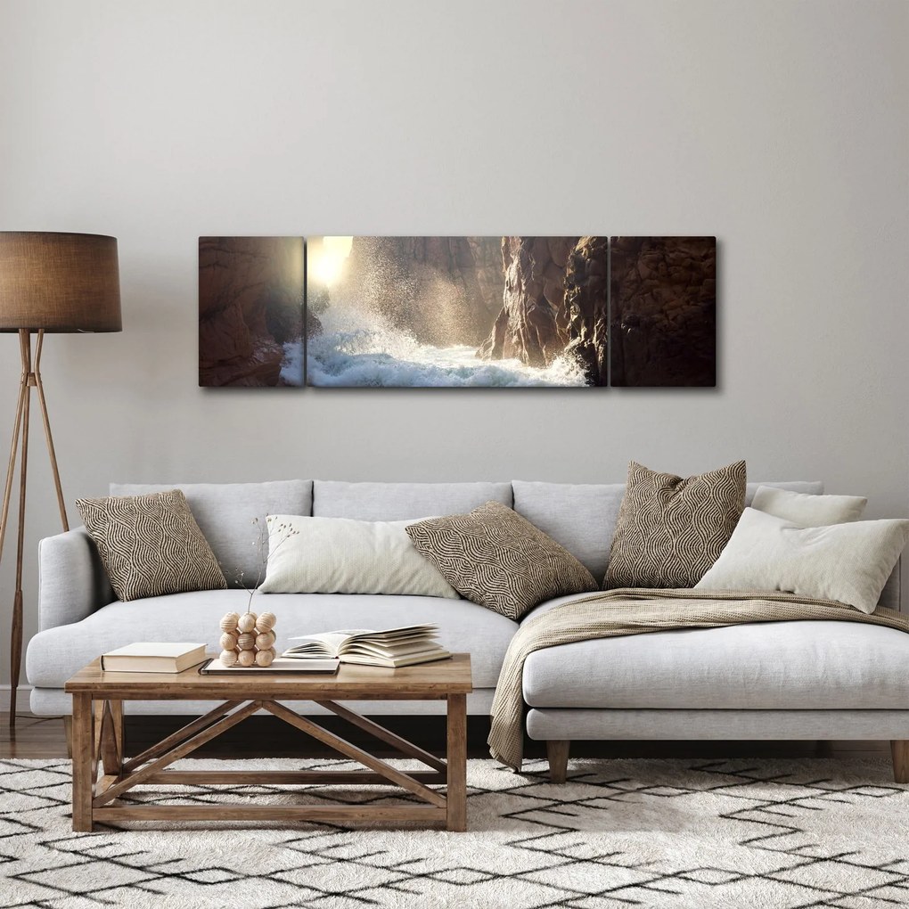 Obraz - Skały i fale oceanu (170x50 cm)