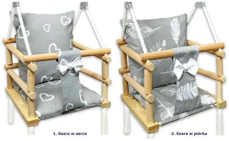 Szara huśtawka kubełkowa dla dzieci 3w1 w piórka G3-R86