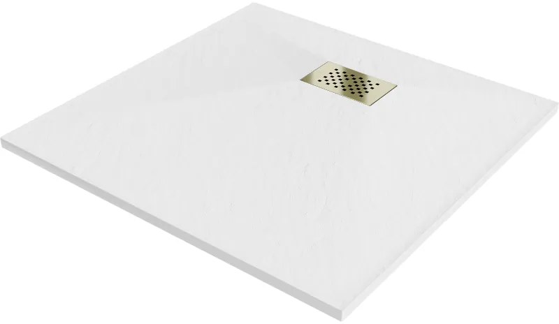 Mexen Hugo brodzik kwadratowy SMC 80 x 80 cm, biały, maskownica złota - 42108080-G