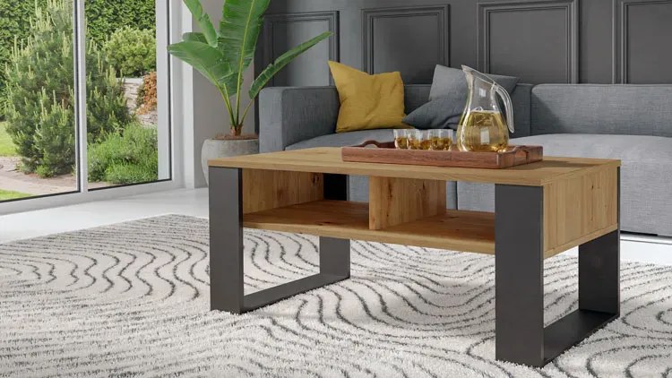 Minimalistyczna ława do narożnika dąb artisan + czarny - Renfi 5X