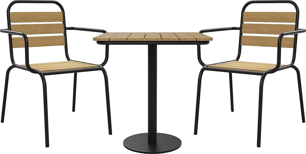 Ogrodowy zestaw jadalniany z polywood i metalu: stół dł. 70 cm i 2 krzesła składane - Czarny - LYLIOS od MYLIA
