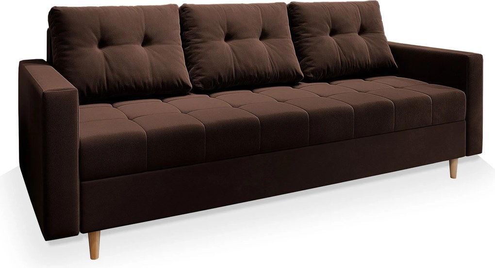 Masseno Sofa MILO z funkcją spania i pojemnikiem na pościel, Rozkładana sofa - Brązowy, KRONOS 06