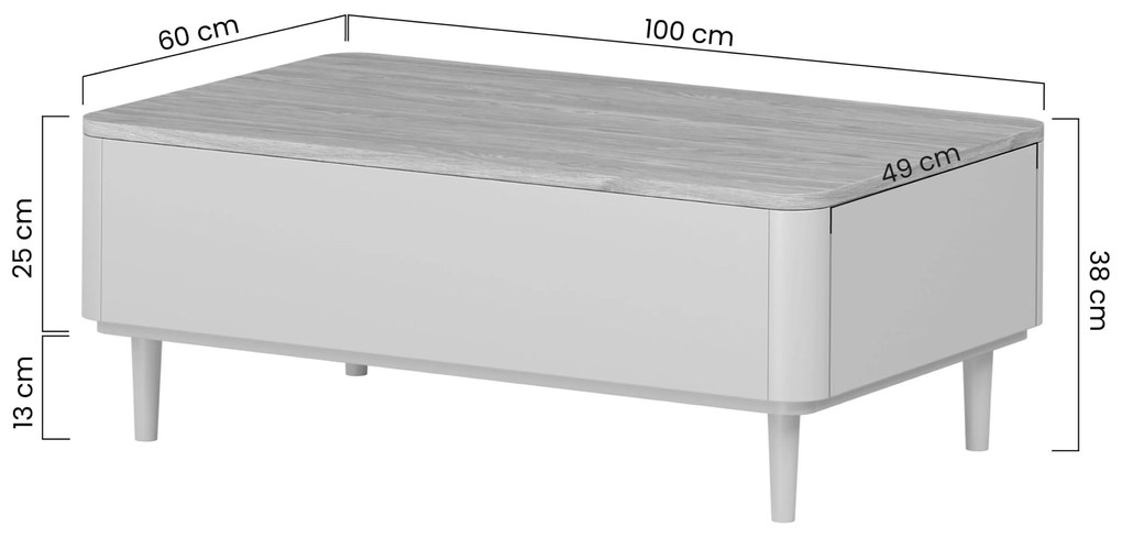 Stolik kawowy Elivo 100 cm z szufladami na nóżkach - kaszmir / dąb olejowany