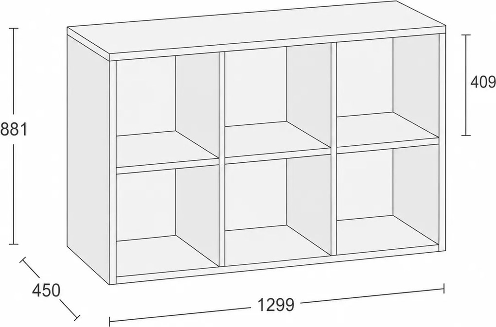 Regał FRAME, niski, 3 kolumny, 881 x 1299 x 450 mm, dąb naturalny