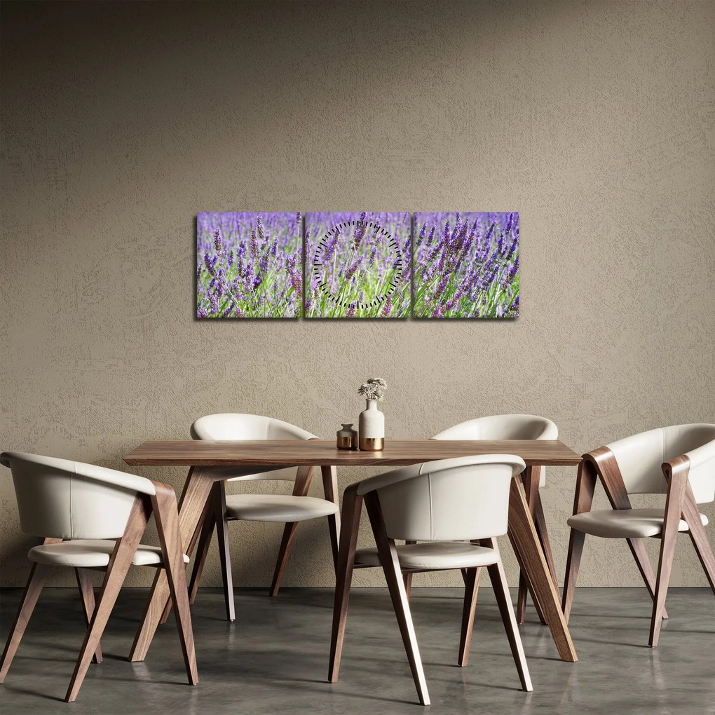 Obraz pola z lawendą (z zegarem) (90x30 cm)