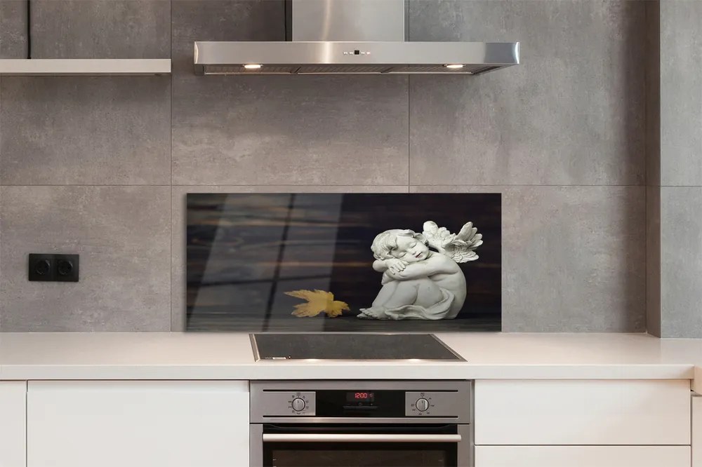 Szklany Panel Śpiący Aniołek na Drewnie