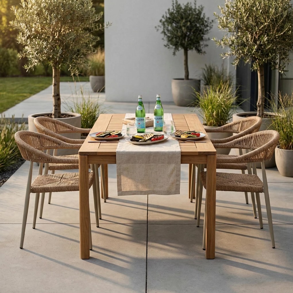 Krzesło Ogrodowe Beżowe 56x60x78 cm Plecione Sznurki Nowoczesne Wytrzymałe