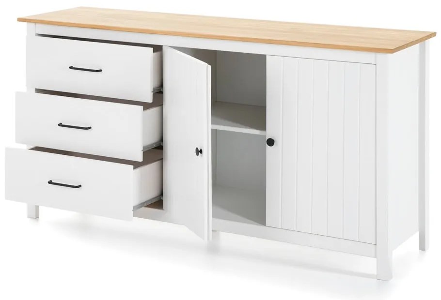 Biała niska komoda z litego drewna sosnowego 150x80 cm Miranda – Marckeric