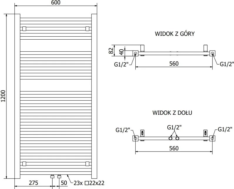 Mexen Pluton grzejnik łazienkowy 1200 x 600 mm, 726 W, czarny - W106-1200-600-00-70