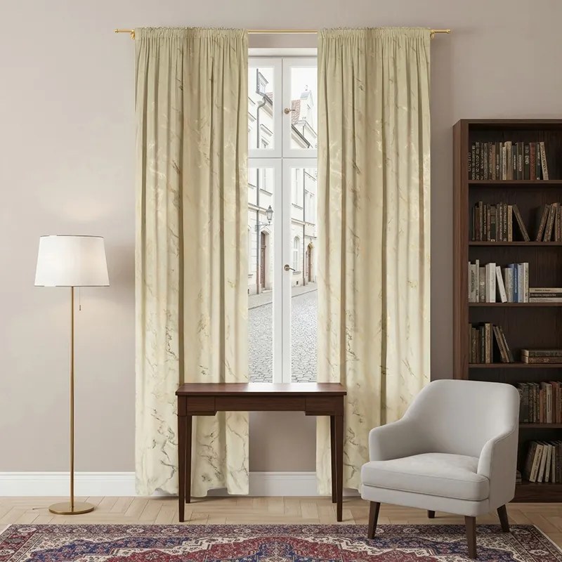 Zasłona welurowa kremowa złoty marmurek 140x250 na taśmie Marmaris