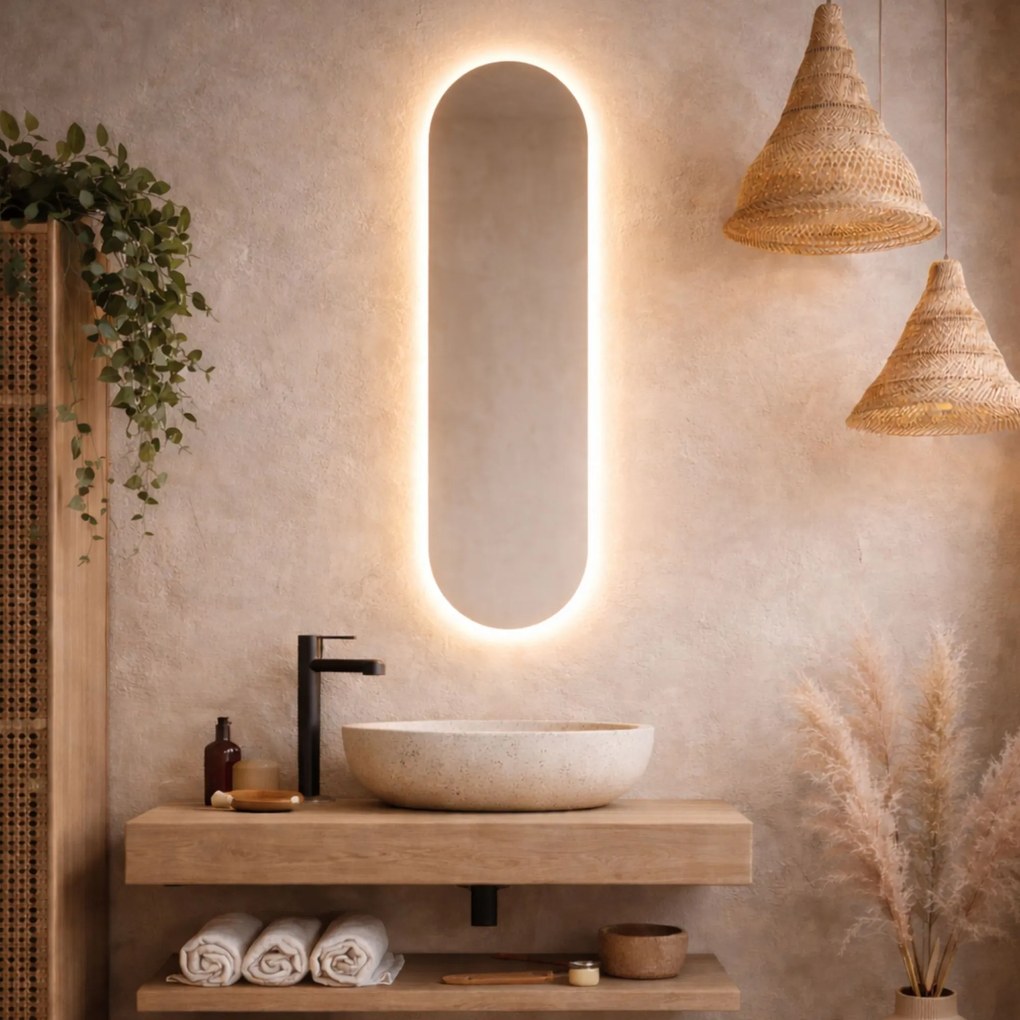 Lustro owalne bez ramy oszlifowane obracalne z podświetleniem PLATAN Slim LED | Różne rozmiary | Różne kolory : Kolor tafli szkła - Grafit, Rozmiar - 30 x 90 cm