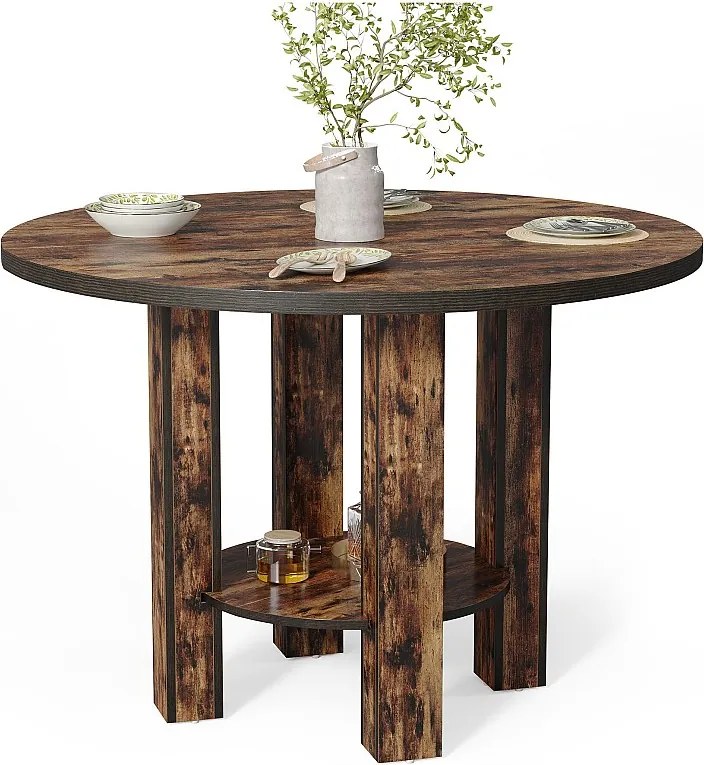 Okrągły stół jadalny dla 4 osób, 100 cm, stół kuchenny z półką do przechowywania