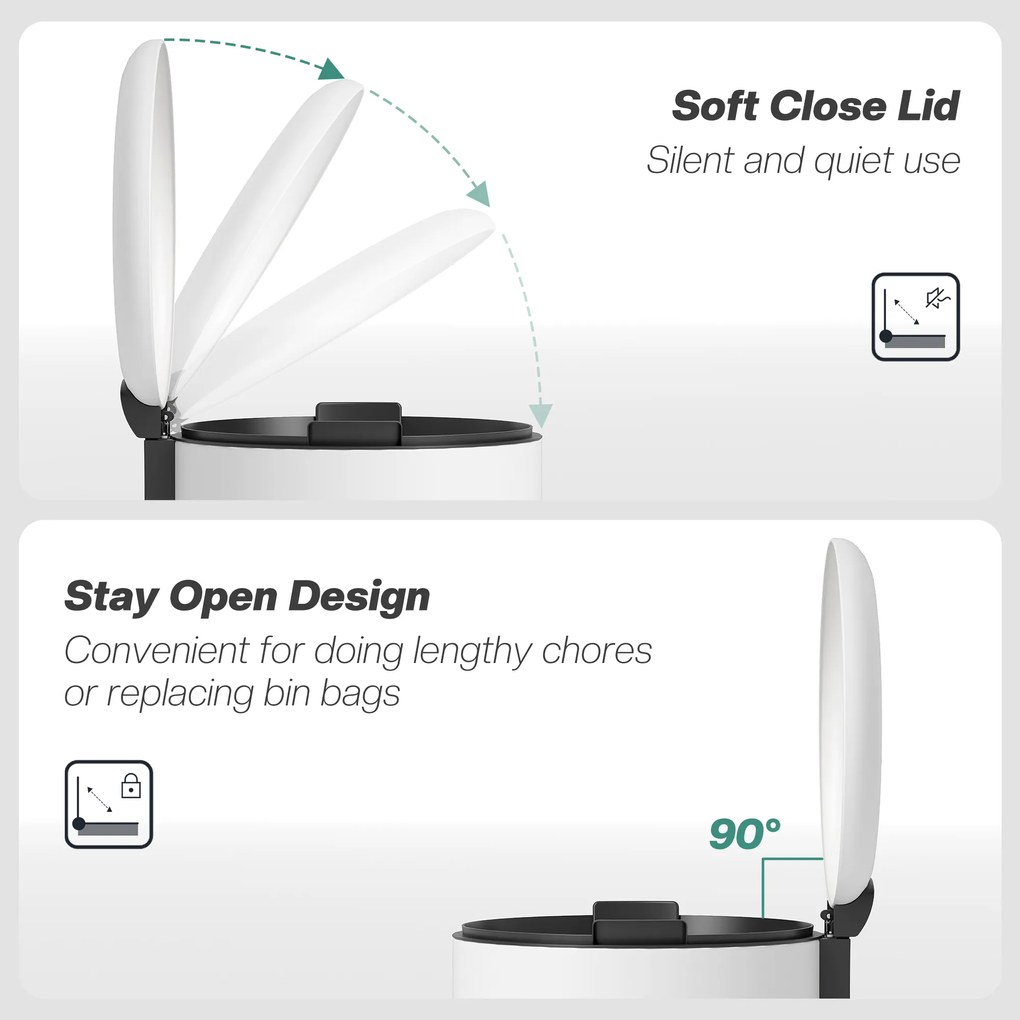 HOMCOM Kosz na Śmieci 30L, z Pedałem, Blokowalna Pokrywka, Odporny na Plamy, Kremowy