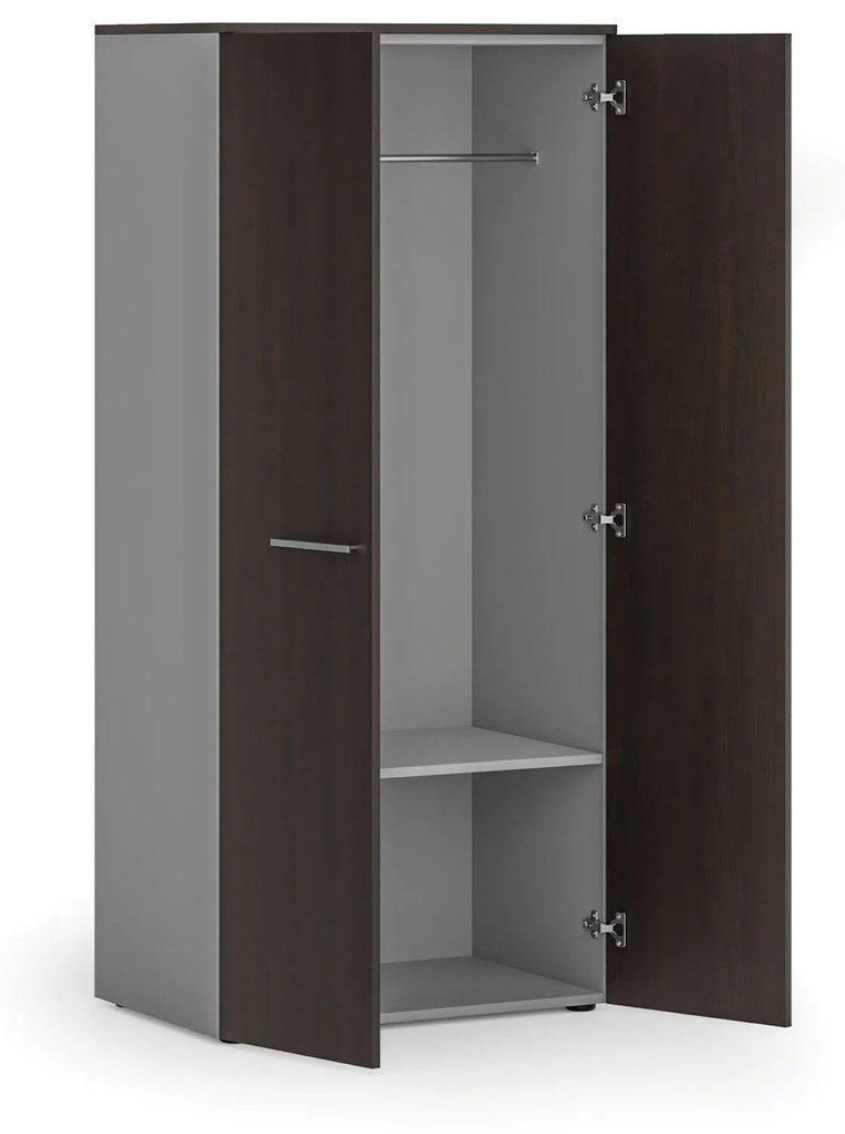 Szafa ubraniowa biurowa PRIMO GRAY, 1 półka, drążek do szafy, 1781 x 800 x 500 mm, szary/wenge