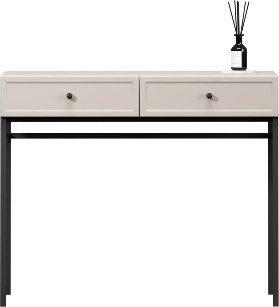 Toaletka Lorini 100 cm z szufladami - kaszmir / czarne uchwyty / stelaż