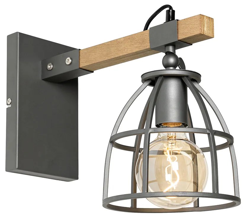 Industrialna lampa ścienna ciemnoszara z drewnem regulowana - Arthur