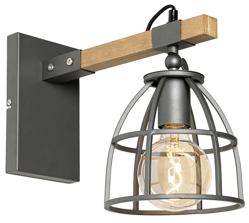 Industrialna lampa ścienna ciemnoszara z drewnem regulowana - ArthurPrzemysłowy Oswietlenie wewnetrzne