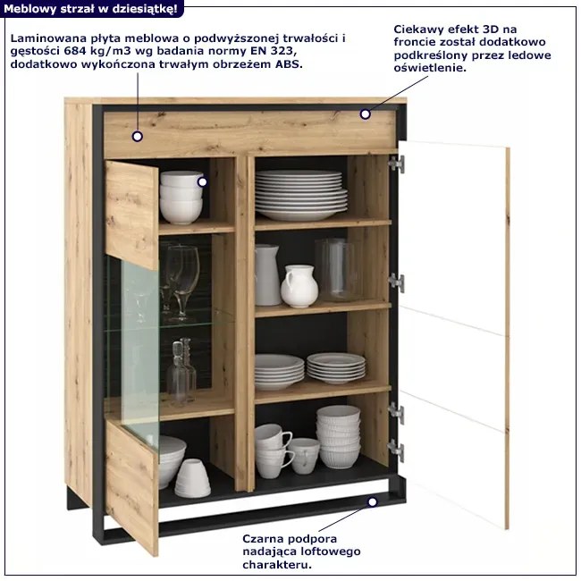 Niska witryna w stylu industrialnym dąb artisan - QA C3-S47