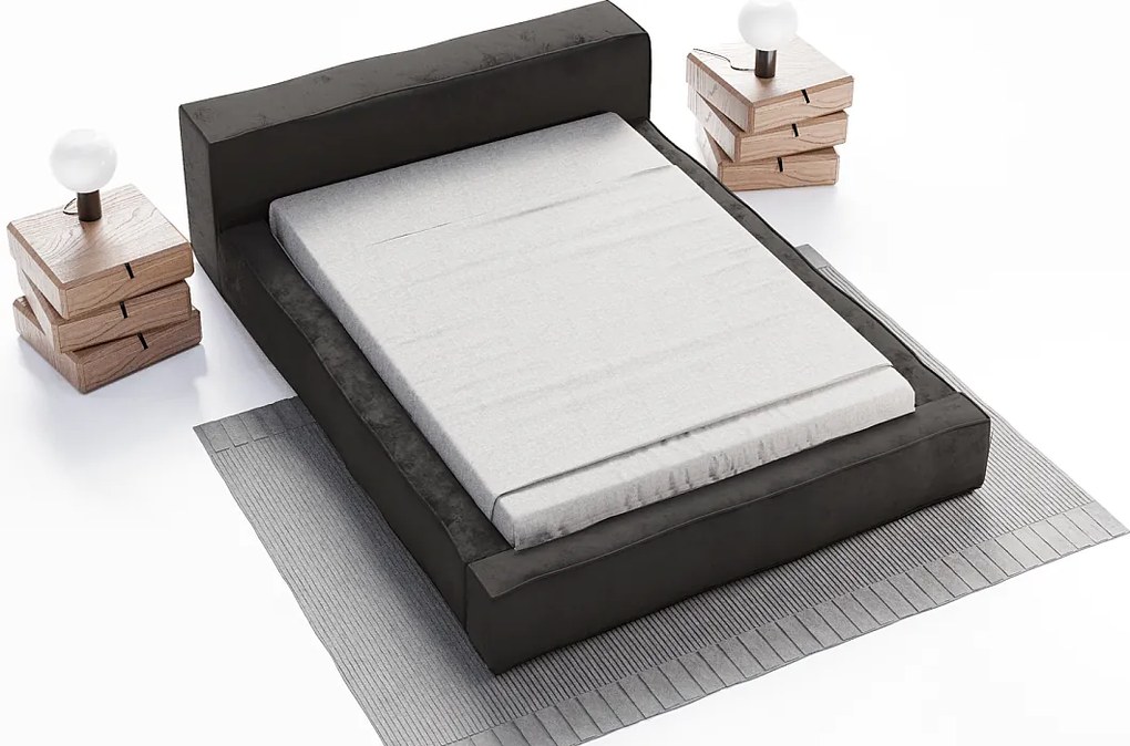 Emporius Bueno łóżko tapicerowane 160x200 -  tkanina velvet, nowoczesny styl, pojemnik i stelaż - łóżko 160x200 czarne (Infinity 18)