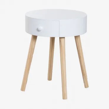 Stolik Nocny Ø40 Cm Z Drewna Lamba Biała - Sklum