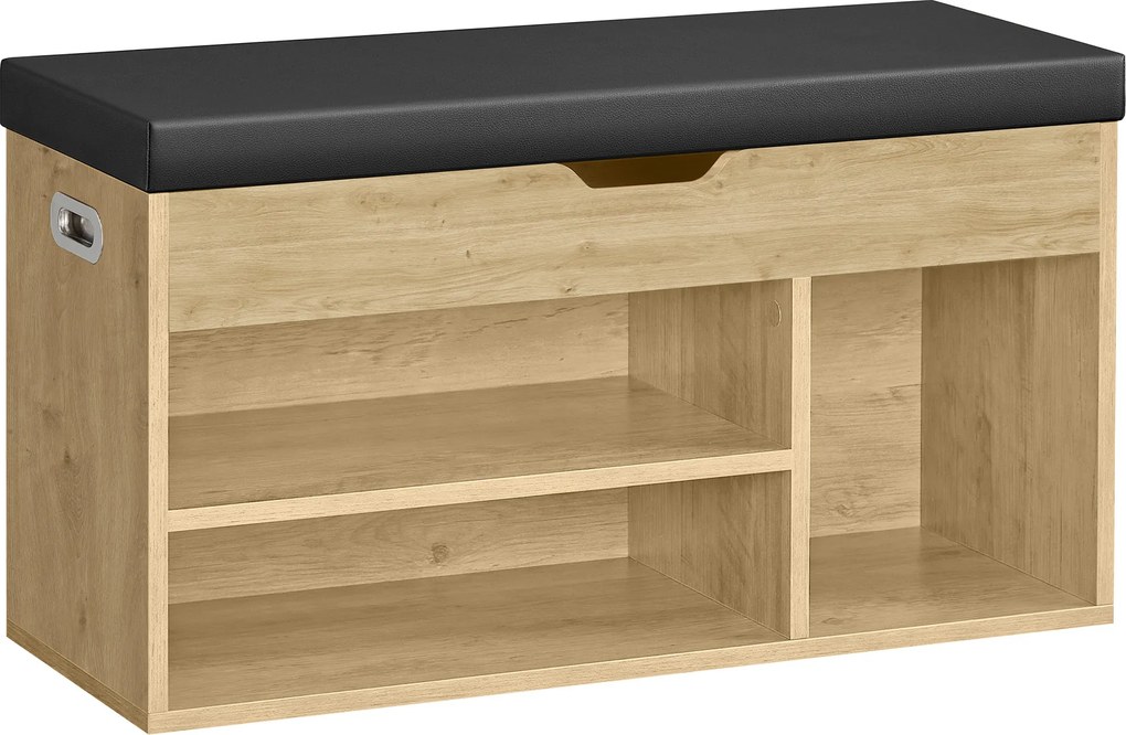 Szafka na buty z ławką i czarnym siedziskiem z eko skóry TAYLOR ARTISAN 80x30x44 cm