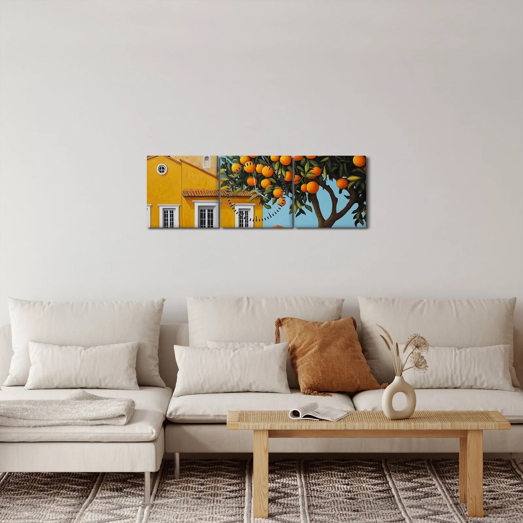 Obraz - Drzewo pomarańczowe (z zegarem) (90x30 cm)