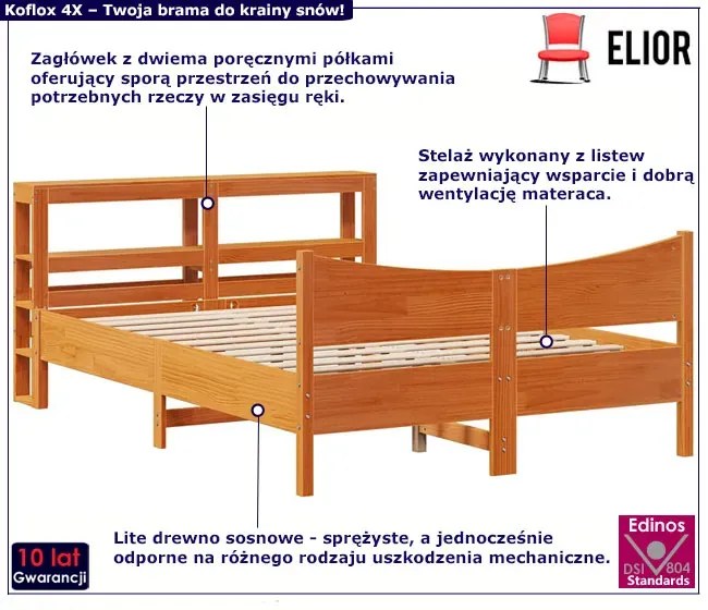 Brązowe łóżko sosnowe z zagłówkiem 160x200 - Kramer 4X