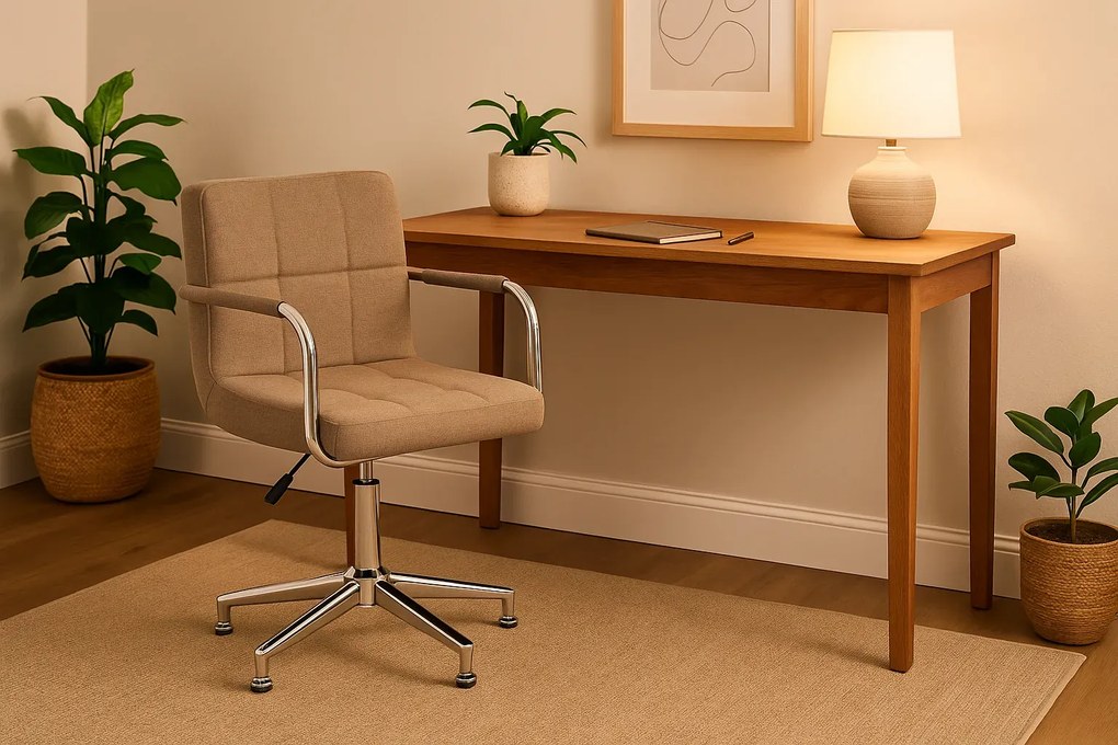 Pikowany fotel biurowy obrotowy bez kółek taupe B7-R59