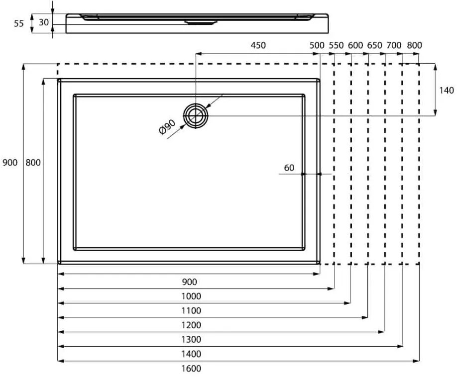 Brodzik prostokątny 80x90x5 PRIMERO