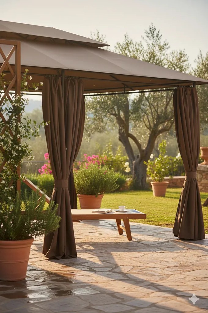 Altana ogrodowa z zasłonami taupe C8-B74