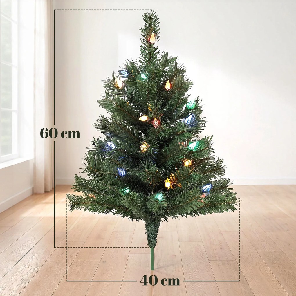 HOMCOM Podświetlana choinka 60 cm, zestaw 2 szt., sztuczna, z 60 kolorowymi diodami LED, 130 zakończeń gałązek, zielony | Aosom PL