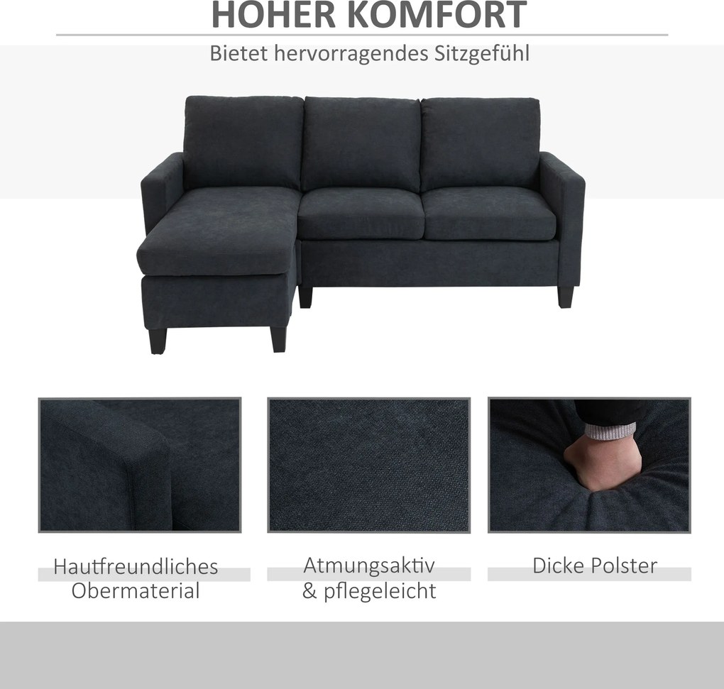 HOMCOM Sofa Narożna Wielofunkcyjna Ciemnoszara 197x139x91 cm Przestronny i Wygodny Narożnik | Aosom PL