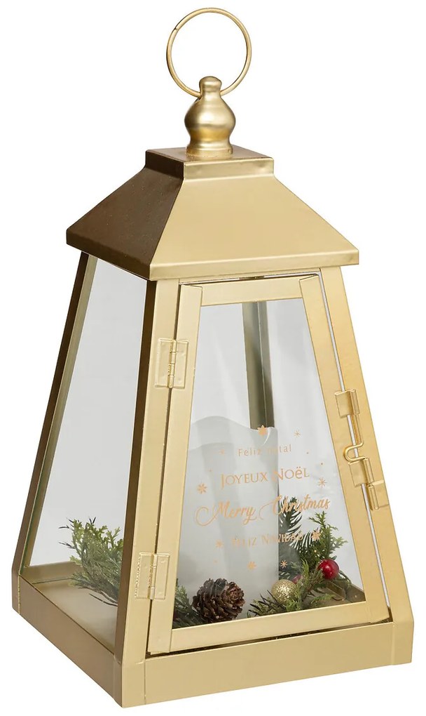 Metalowy lampion ze świeczką LED, 32 x 17 cm