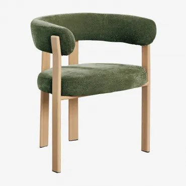 Krzesło Jadalniane Z Podłokietnikami Tapicerowane I Żelazne Jolie Brązowy Naturalne Drewno & Szenil Sage Green - Sklum