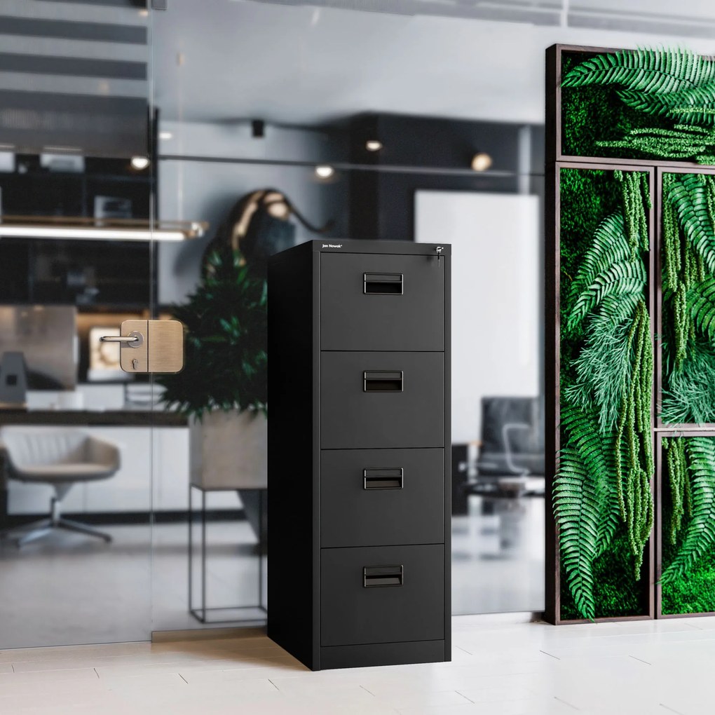 Szafa kartotekowa metalowa z 4 szufladami czarna, 460x1320x620 mm: SARA