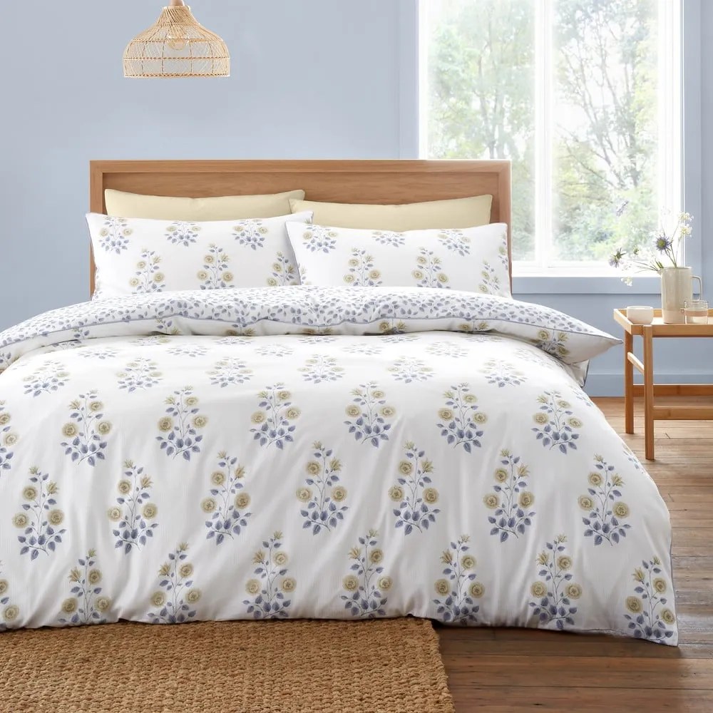 Biała adamaszkowa pościel jednoosobowa 135x200 cm Eloise Floral – Bianca