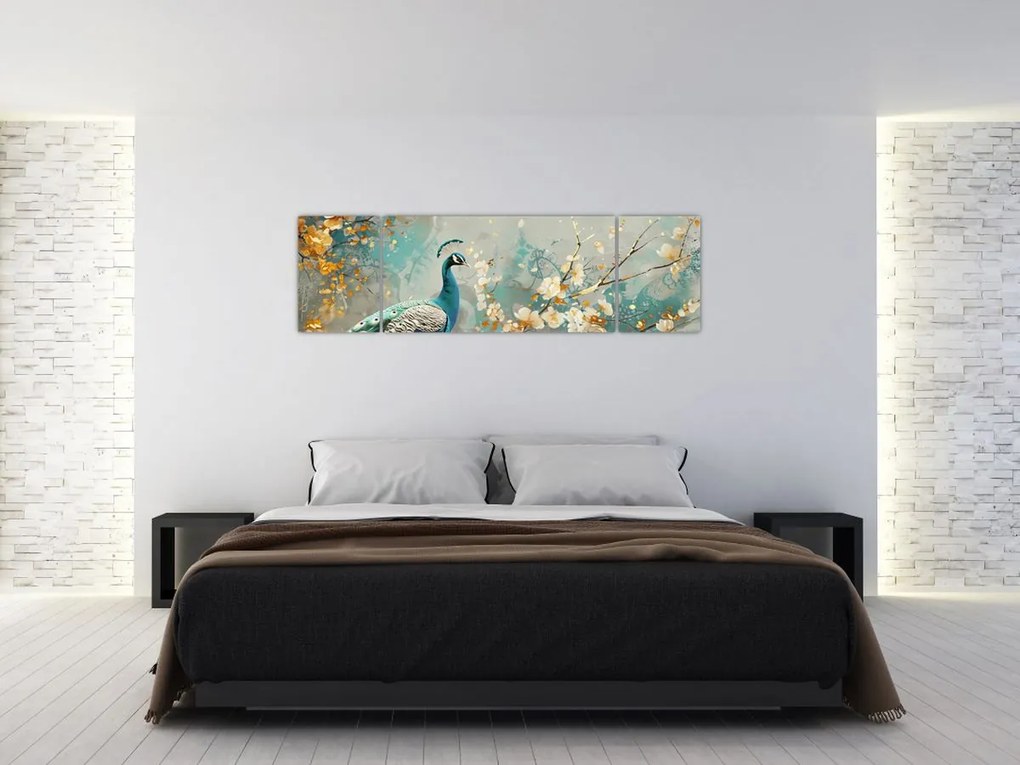Obraz - Paw ze złotą dekoracją (170x50 cm)
